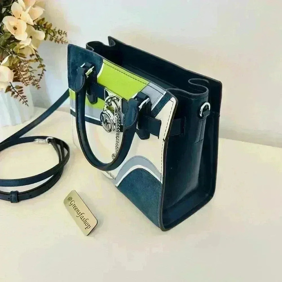 Michael Kors Purse Hamilton Satchel Crossbody Navy Multi - Picture 3 of 9
